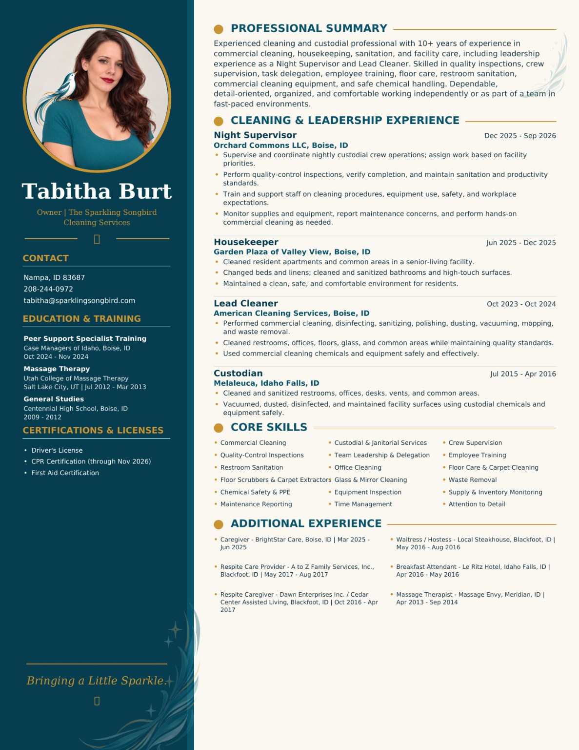 Tabitha Burt professional résumé preview