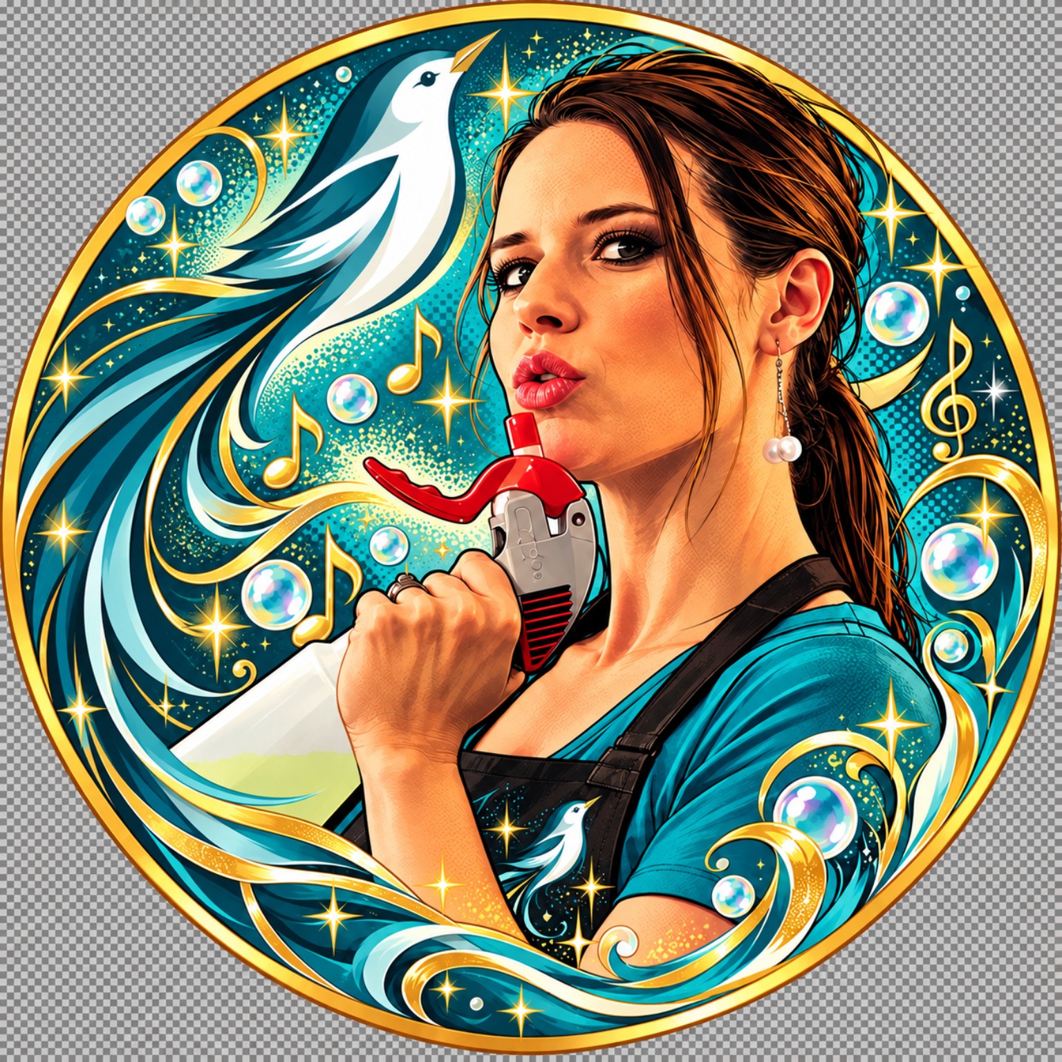 Illustrated portrait of Tabitha Burt and the Sparkling Songbird